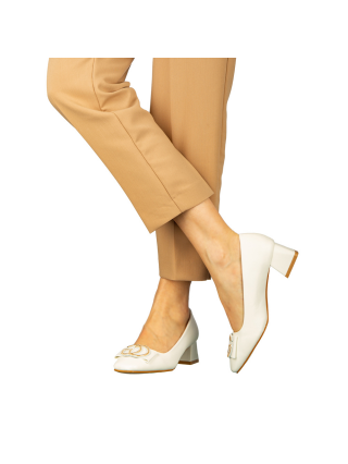 REDUCERI, Pantofi dama cu toc albi din piele ecologica Assma - Kalapod.net